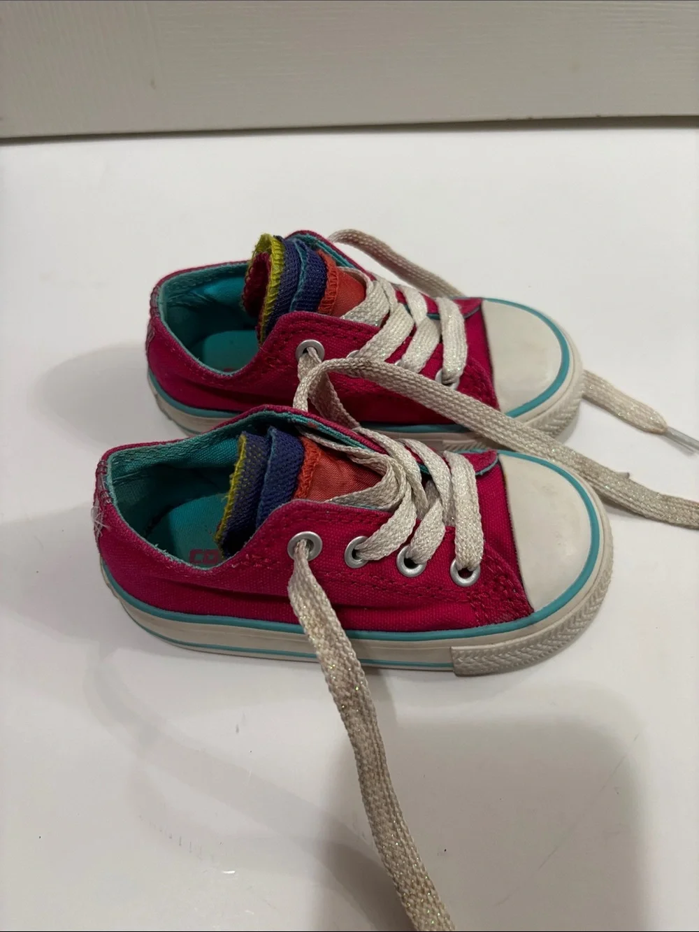 Converse Kids Fuchsia Canvas Lace-Up Sneakers with Turquoise Trim